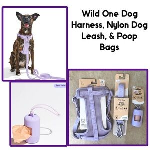 Wild One Dog Harness, Nylon Dog Leash, & Poop Bags
